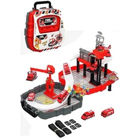 Resim Sırt Çantalı Oyuncak İtfaiye Garaj Oyun Seti Taşınabilir Pist 