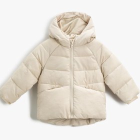 Resim Kız Bebek Kapüşonlu Şişme Kaban İçi Polar Astarlı 