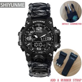 Resim Hanyang Gri Kayış ile Açık Hayatta Kalma Izle Çok Fonksiyonlu Su Geçirmez Askeri Taktik Paracord Izle Bilezik Kamp Yürüyüş Acil Durum Dişlisi (Yurt Dışından) 