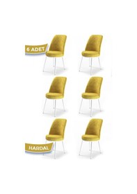 Resim Canisa Concept Dexa Serisi Hardal Renk 6 Adet Sandalye, Renk Hardal, Ayaklar Beyaz Hardal 