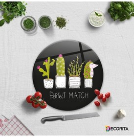 Resim Decorita Cam Kesme Tahtası | Perfect Match-Siyah Fon | Çap32cm 