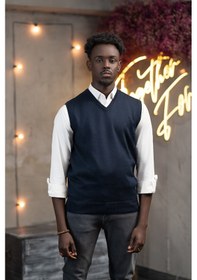Resim Woolen World V Yaka Regular Fit Yünlü Kolsuz Triko Süveter Lacivert 