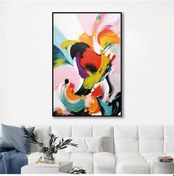 Resim Yağlı Boya Dokulu Tablo Renkli Boyalar Soyut Siyah Çerçeveli U08087-179089 