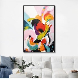 Resim Yağlı Boya Dokulu Tablo Renkli Boyalar Soyut Siyah Çerçeveli U08087-179089 