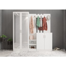Resim Flora Aynalı Portmanto Vestiyer - Ücretsiz Kurulum - Beyaz 175 cm 