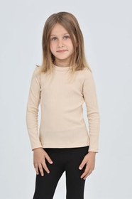 Resim Kız Çocuk Okul Omuz Çıtçıtlı Tişört Bej 