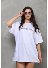 Resim Assema Kadın Baskılı T-shirt Kısa Kol Bisiklet Yaka Regular Rahat Kalıp Günlük Tişört - Beyaz Çok Renkli 