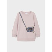 Resim Name It 13198276 Bisiklet Yaka Bol Kesim Baskılı Pembe Bebek Sweatshirt 