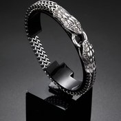 Resim Erkekler İçin Paslanmaz Çelik Gotik Yılan Zincir Bileklik - Detaylı Sarılmış Yılan Tasarımı, Günlük Kullanım için Dayanıklı Cilalı Metal Takı, Halloween, Noel ve Şükran Günü Hediyeleri, Yılan Aksesuarı, Parti Aksesuarı 