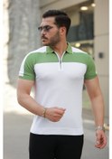 Resim Erkek Fermuar Yakalı Kısa Kollu Tişört Beyaz - Yeşil 