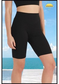 Resim Kadın Siyah Yüksek Bel Toparlayıcı Tayt Kısa Spor Şort Deniz Havuz Spor Biker Shorts 1070 SiYAH 