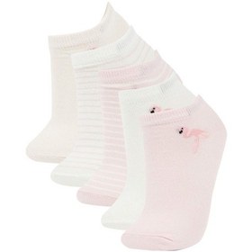 Resim Defacto Kız Çocuk 5'li Pamuklu Cizgili Ve Flamingo Baskılı Patik Çorap W9532A6NSPN2 