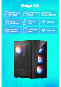 Resim Game Garaj Edge 5A R5-7500F 32 GB 1 TB SSD 16 GB RTX5060TI Free Dos Masaüstü Oyuncu Bilgisayarı 