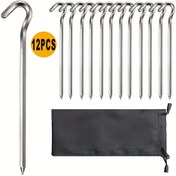 Resim 12 adet Ağır Hizmet Uzunluğu 17.98cm Altıgen Galvanizli Çelik Çadır Çivileri - Kamp, Bahçe ve Dış Mekan Dekorasyonu için Keskin Metal Zemin Çivileri, Dış Mekan Sabitleme 