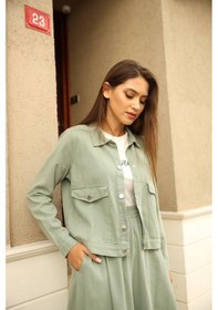 Resim Ham Kot Kumaş Etek Ceket Takım Mint Yeşil-mint Yeşili Mint Yeşili 