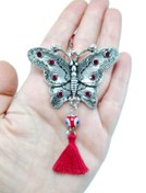 Resim biuti Nazar Boncuğu Metal Kelebek Araba Dikiz Ayna Süsü Taşlı Püsküllü Hediyelik Aksesuar 