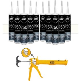 Resim Selsil Pu Mastik 280 Ml Beyaz 10 Adet ,alüminyum Tabanca Beyaz 