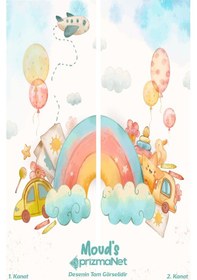 Resim Gökkuşağı Desenli Baskılı Çocuk Ve Bebek Odası Fon Perdesi 2 Kanat - Prd-15 Çok Renkli 