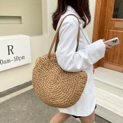 Resim Büyük Bohem Dokuma Çantası - Vintage Tarzı, Bej, El Yapımı Düz Örgü, Geniş Plaj ve İşe Giderken Omuz Çantası Fermuarlı Kapanışlı, Tatil ve Günlük Gezintiler İçin Mükemmel, Plaj Çantası 