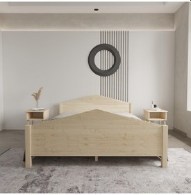 Resim Milano Model Vernikli Çam Ahşap Karyola Ve İki Komodin Set-187 200 x 200 CM 