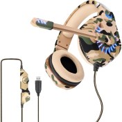 Resim Digital Computer Home Ovleng Q8 Kamuflaj Kablolu Oyun Kulaklığı E-Spor Işık Efektli Ayarlanabilir Kulaklık USB 7.1 Kanallı Kulak Üstü Kulaklık-Camo Yeşil (Yurt Dışından) 