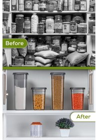 Resim Vienev 42'li Etiketli Hava Geçirmez Erzak Ve Baharat Saklama Kabı Seti Kaşıklı Antrasit Antrasit 