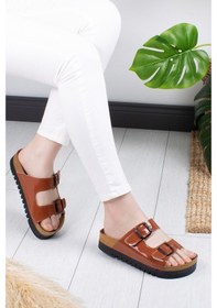 Resim Khayt Maria Anatomik Ortopedik Çift Tokalı Günlük Kadın Terlik-Taba 