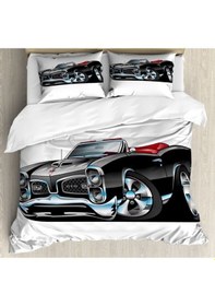 Resim Car Tek Kişilik 3 Parça Saten & Pamuk Nevresim Takımı 