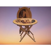 Resim Zigon Sehpa Çanta Çiçek Motif Oval Kayın Torna Ayak Itinalı Paket 