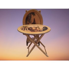 Resim Zigon Sehpa Çanta Çiçek Motif Oval Kayın Torna Ayak Itinalı Paket 