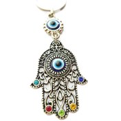 Resim cuaderno Fatıma Eli/Hamse Eli Metal Taşlı Nazar Boncuğu Anahtarlık /Araba Dikiz Ayna Süsü Hediyelik Aksesuar 