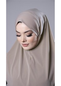 Resim Hürrem Bone Bej Pratik Hazır Geçmeli Tesettür Eşarp Sandy Kumaş Düz Hijab 2308 12 