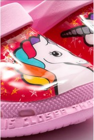 Resim Twigy Üstten ışıklı Unicorn Baskılı Ortopedik Kaymaz Kız Çocuk Plaj kreş Terliği 
