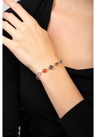 Resim Tesbihane Nazar Boncuğu Detayl Multicolor Rose Renk 925 Ayar Gümüş Kadın Bileklik 