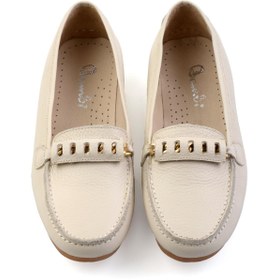 Resim Bambi Krem Hakiki Deri Kadın Loafer Ayakkabı K01087230403 