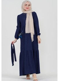 Resim Sevitli Şura Fitilli Tesettür Elbise-saks Mavi-3297-saks Mavi Saks 