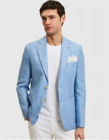 Resim Cacharel Mavi Slim Fit Yün Keten Karışımlı Mikro Desen Mono Yaka Ceket 