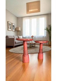 Resim Maun Renk Ahşap Mantar Sehpa Takımı 2li Yan Sehpa Seti Bej 