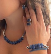 Resim Doğaltaş Gümüş Safir Taşlı Set 