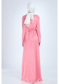 Resim Moda Labio Modalabio Saten Tesettür Incili Pembe Hamile Elbise 