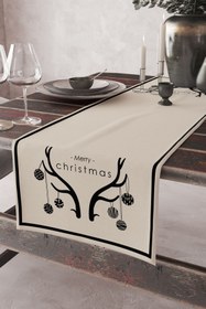 Resim AYSHome Krem Siyah Geyik Yılbaşı Runner 