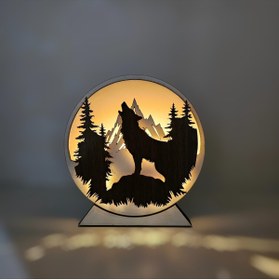 Resim Quun Ahşap Kişiye özel Led Aydınlatma Masa Lambası Gece Lambası Çocuk Odası Lambası Kurt 