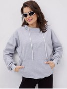 Resim D-shops Büyük Beden Kapüşonlu Spor Sweatshirt 205944916 Gri 