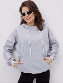 Resim D-shops Büyük Beden Kapüşonlu Spor Sweatshirt 205944916 Gri 