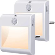 Resim Qingmipy Led Hareket Sensörlü Gece Lambası, Koridor/merdiven Işığı, Otomatik Algılama, Göz Korumalı, Enerji Tasarruflu, Basit Tasarım Avrupa Standartı, 2 Adet Beyaz 