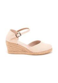 Resim Star Tombis Gerçek Elişi Bej Bilekten Bantlı Topuğu Açık Keten Espadril Dolgu Topuk Handmade Bej 