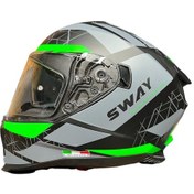 Resim Sway SW-865 Güneş Vizörlü Kapalı Motosiklet Kaskı Siyah - Titanyum - Yeşil 