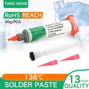 Resim 1 Adet (1pc) TANG HONG Kurşunsuz Düşük Sıcaklıkta Lehim Pastası - Hassas Uygulayıcı ile RoHS Uygun Sn42Bi58 Alaşımlı (138°C Eritme Noktası), BGA, IC, PCB, SMD, LED, SMT için - Lehim Maşaları ve Hava Pompalı Tabancalarla Uyumlu - Elektronik Tamir & Üretim İçin Yüksek Kaliteli, Şeffaf Etiketli Ambalaj 