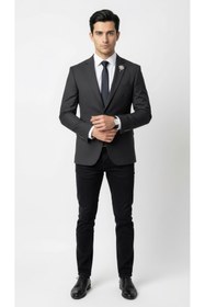 Resim Plus Scorpion Erkek Blazer Ceket Twill Dokuma Likralı Notch Yaka 1 Düğmeli Çift Yırtmaçlı Slim Fit 