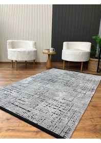 Resim Saraz Halı Şönil Dokuma Kayma Yapmaz Makinede Yıkanabilir Leke Tutmaz Kesme Bohem Kilim Gri 2 Gri 